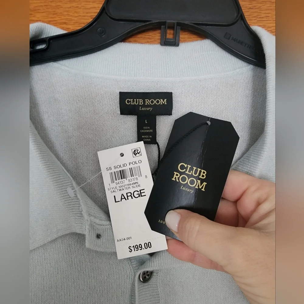 NWT Mens Club Room Cashmere Polo Sweater, Sz L